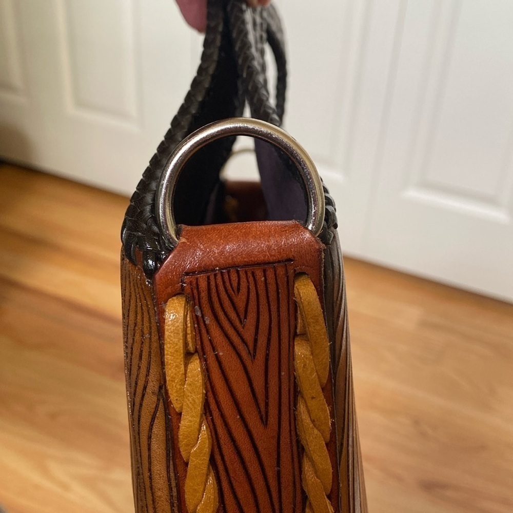 HANDMADE Western Leather Satchel Tote Purse Womens painted southwestern Artsy - Picture 3 of 16